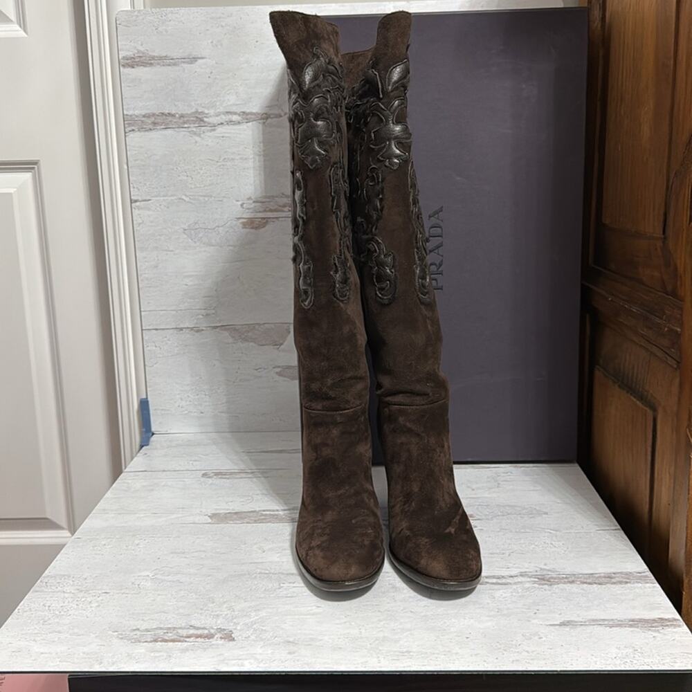 Prada Calzature Donna Brushed Calfskin Leather Boots - Worn Once - Size 38.5 - Picture 2 of 10